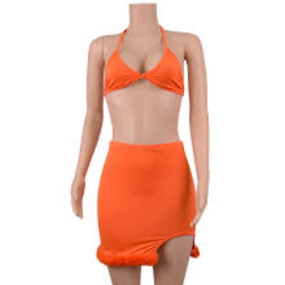 Orange Fuzzy Mesh Skirt Set - Picture 14 of 16
